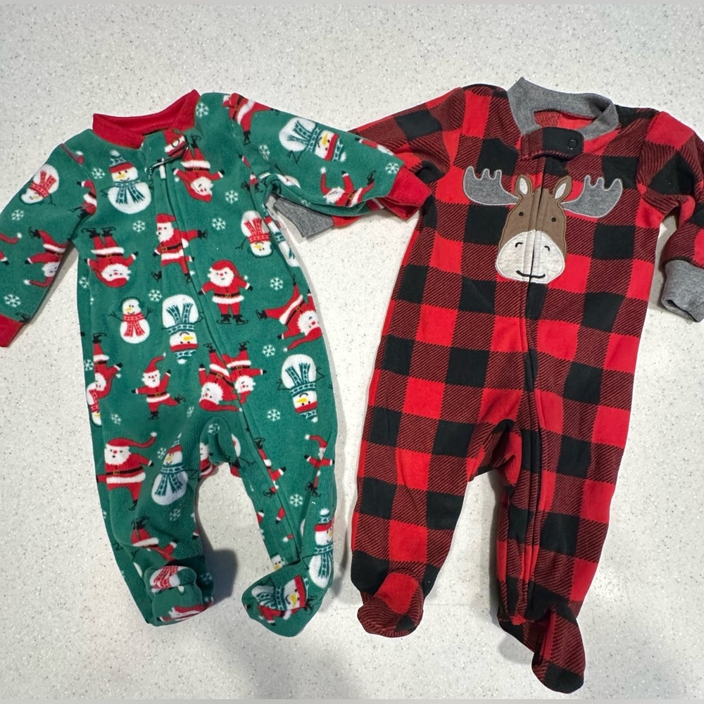 Carter’s Baby Boy Infant 3M Christmas Holiday One Piece Cozy Pj’s Santa & Moose
